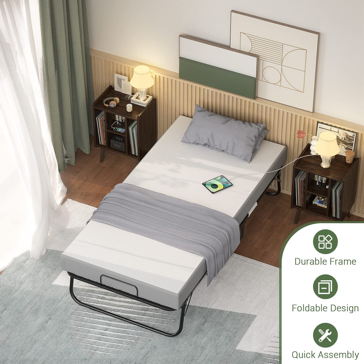 75" x 31" Folding Bed with Memory Foam Mattress N37357