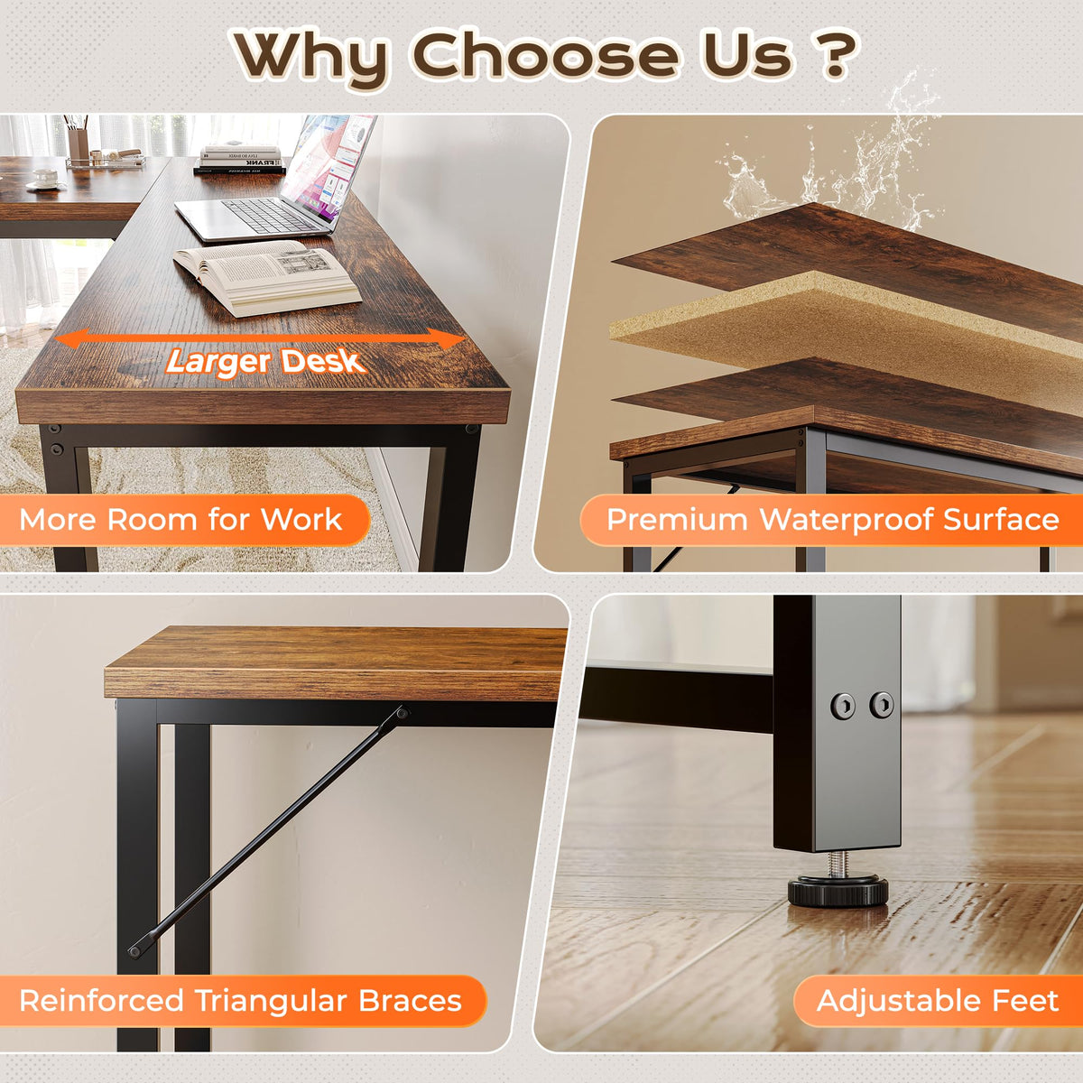 63 Inch L Shaped Desk with Power Outlets D21390