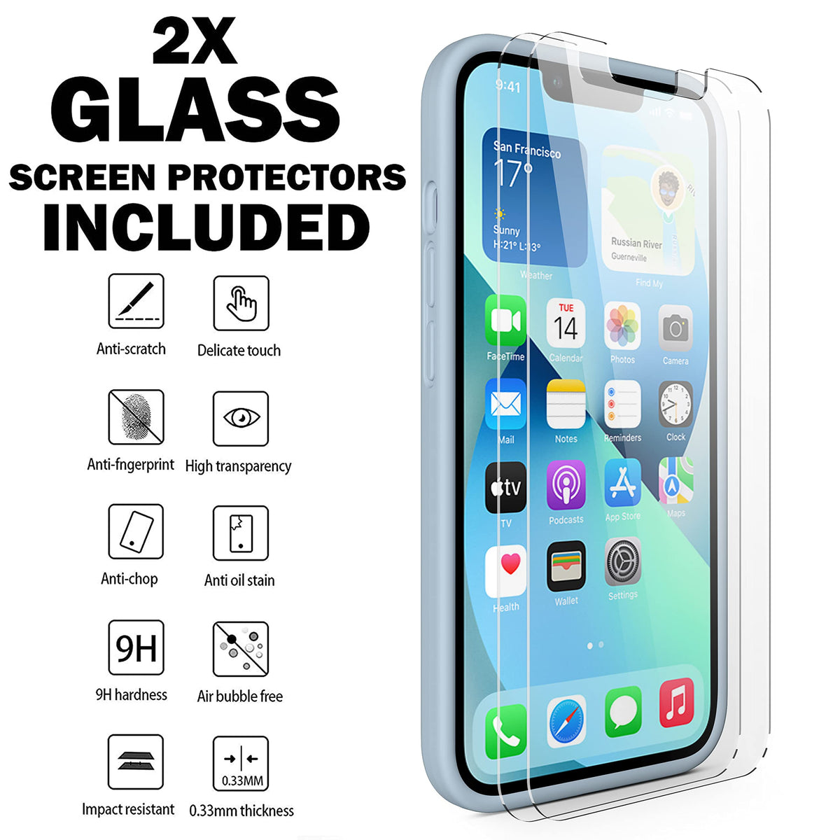 Light Blue Silicone Case with Glass Screen Protectors V468