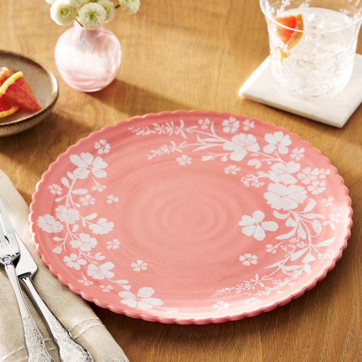12-Piece Pink Bamboo Melamine Dinnerware Set U998