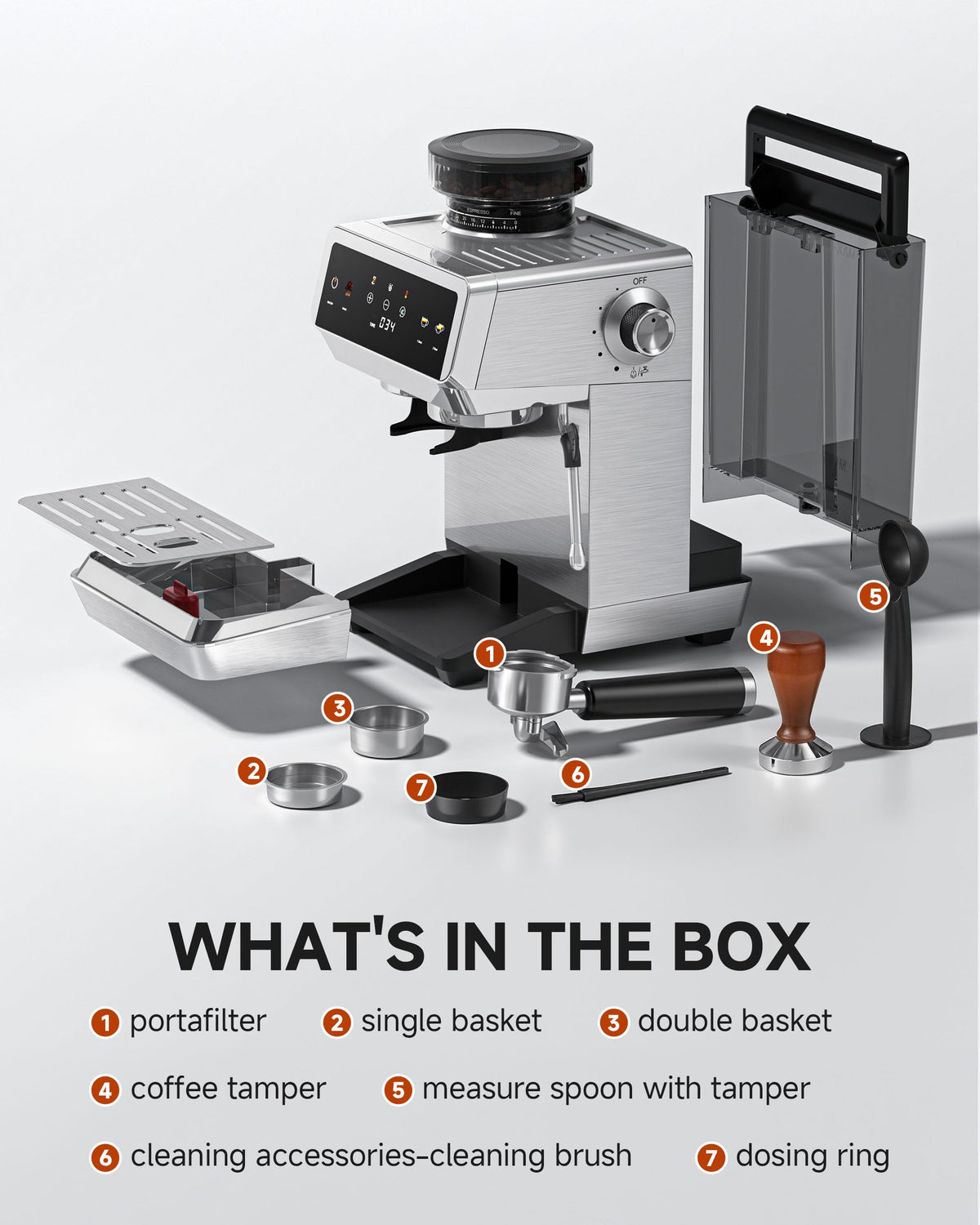 Espresso Machine With Grinder, Temp Control, 44 Grind Settings T962985