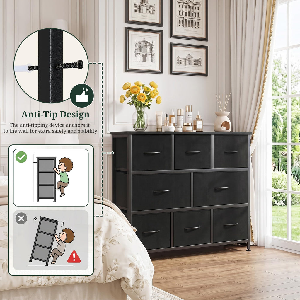 8 Drawer Fabric Dresser with Wood Top A649