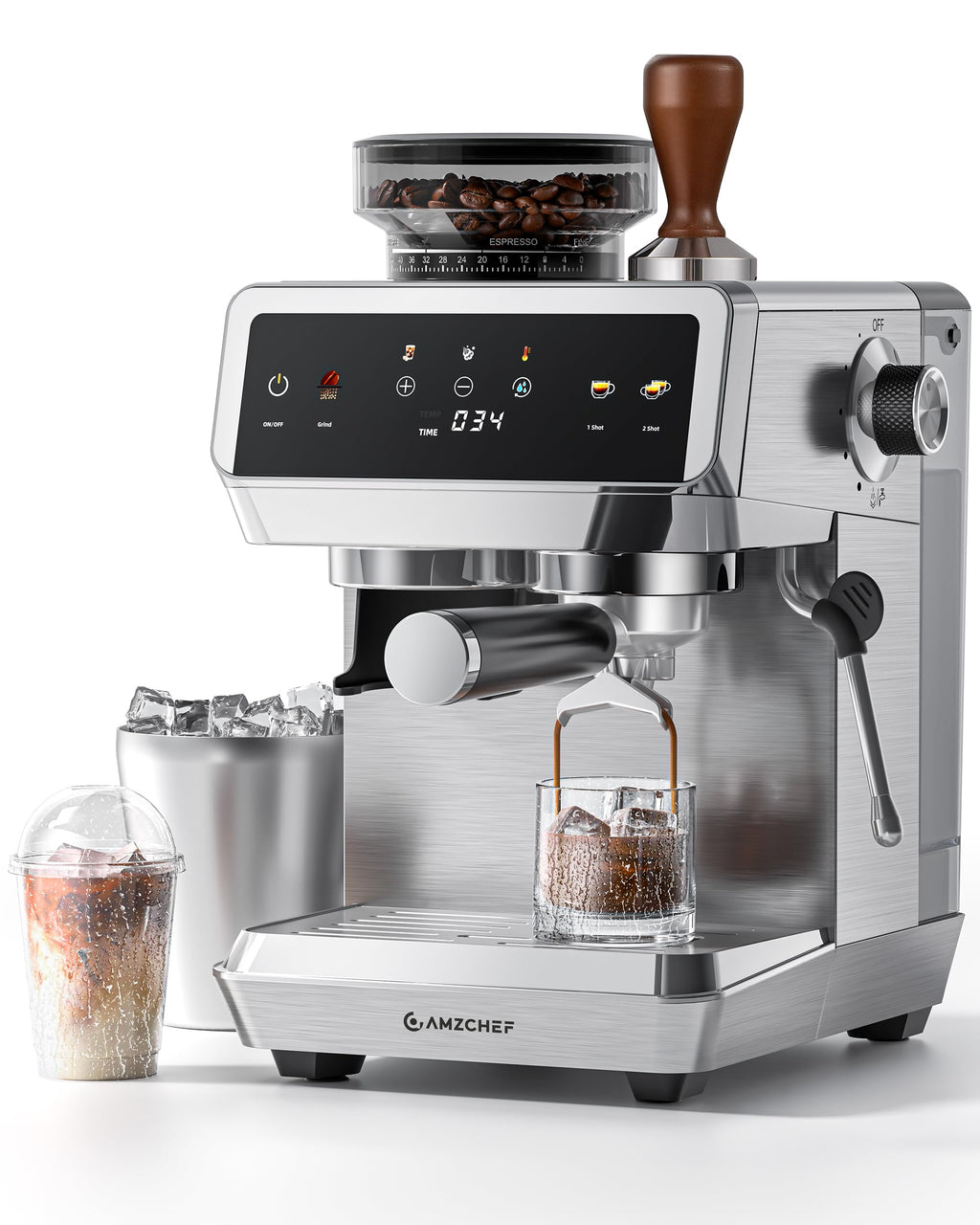 Espresso Machine With Grinder, Temp Control, 44 Grind Settings T962985