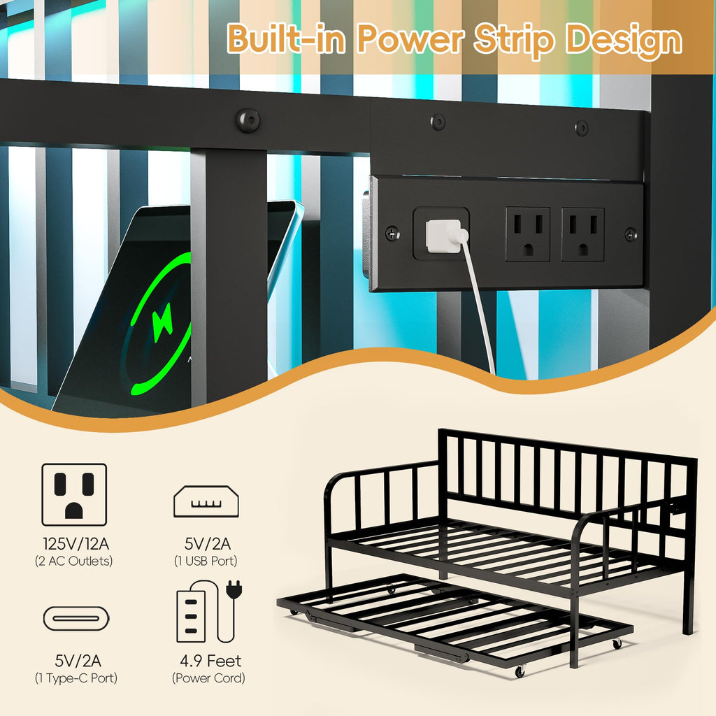 Black Twin to King Metal Daybed with Pop Up Trundle F7995