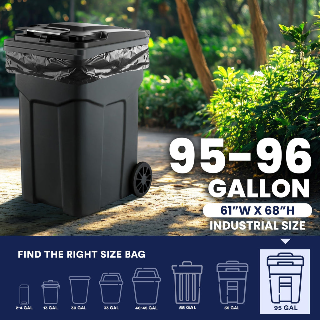 95-96 Gallon Heavy Duty 1.5 Mil Black Trash Bags 25 Count F25666