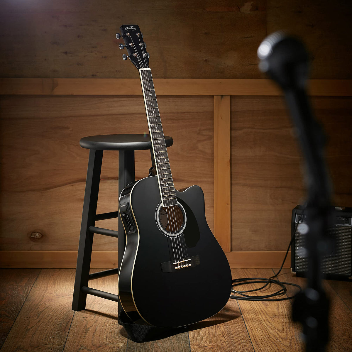 Black Cutaway Thinline Acoustic-Electric Guitar P217258