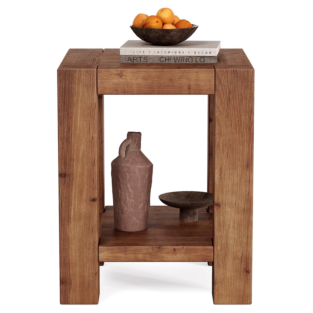 Solid Wood 2-Tier Side Table Set of 2 with Storage Shelves W3488