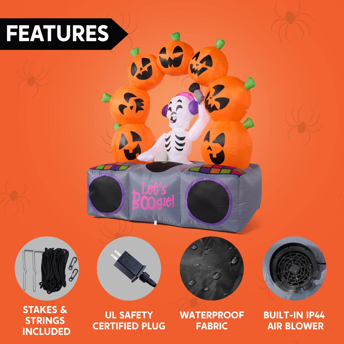 6 FT Inflatable Music Skeleton and Pumpkin with Colorful LEDs D348