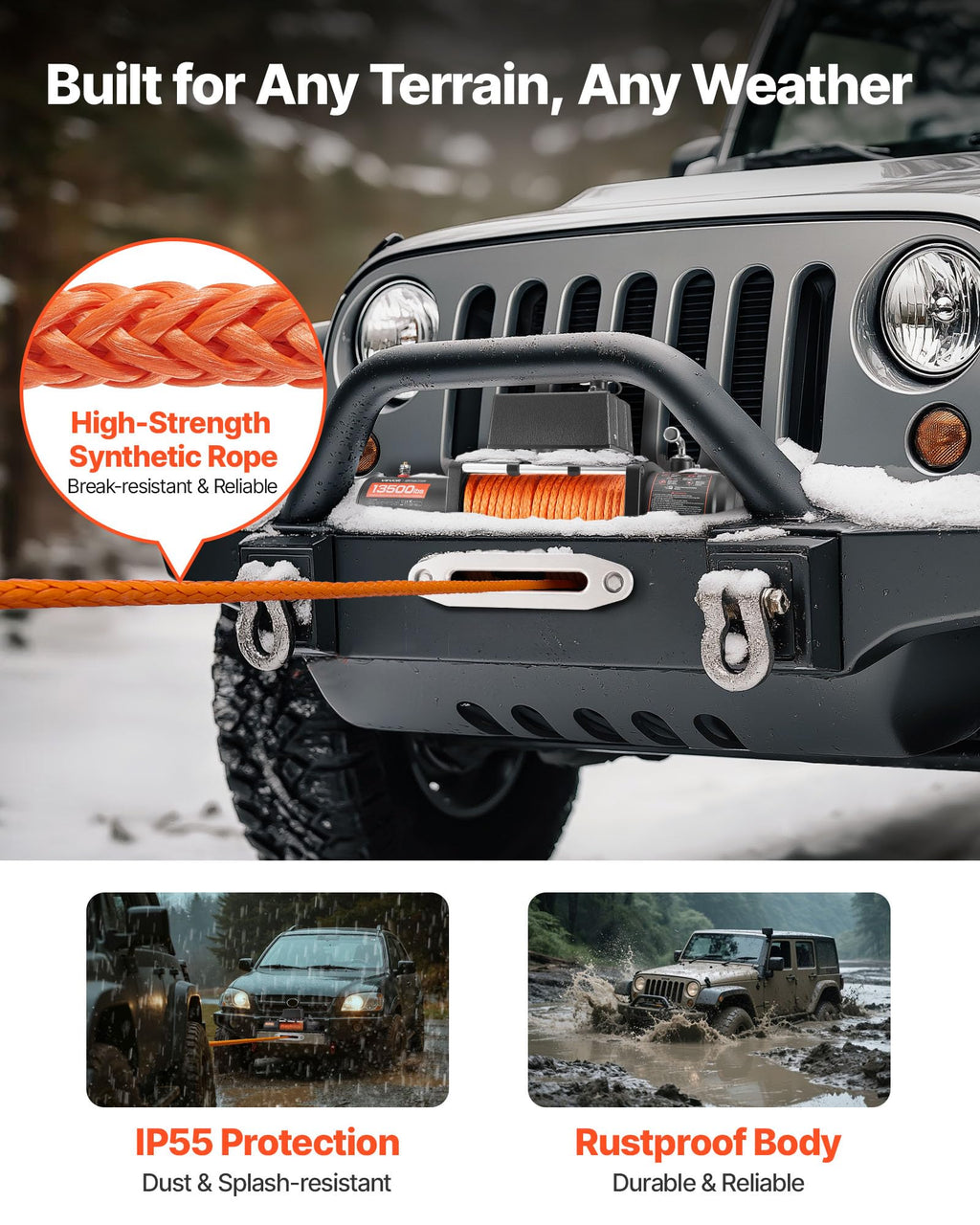 13,500 lb 12V DC Electric Truck Winch with Synthetic Rope V75312