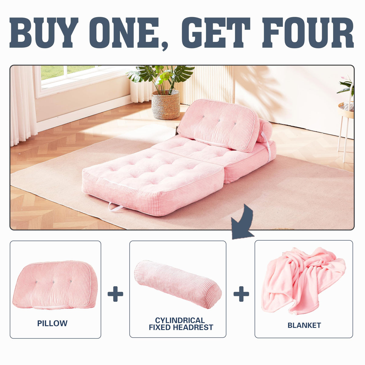 Pink Flannel Folding Sofa Bed P83366