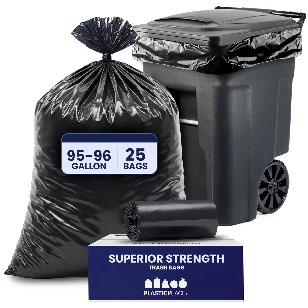 95-96 Gallon Heavy Duty 1.5 Mil Black Trash Bags 25 Count F25666