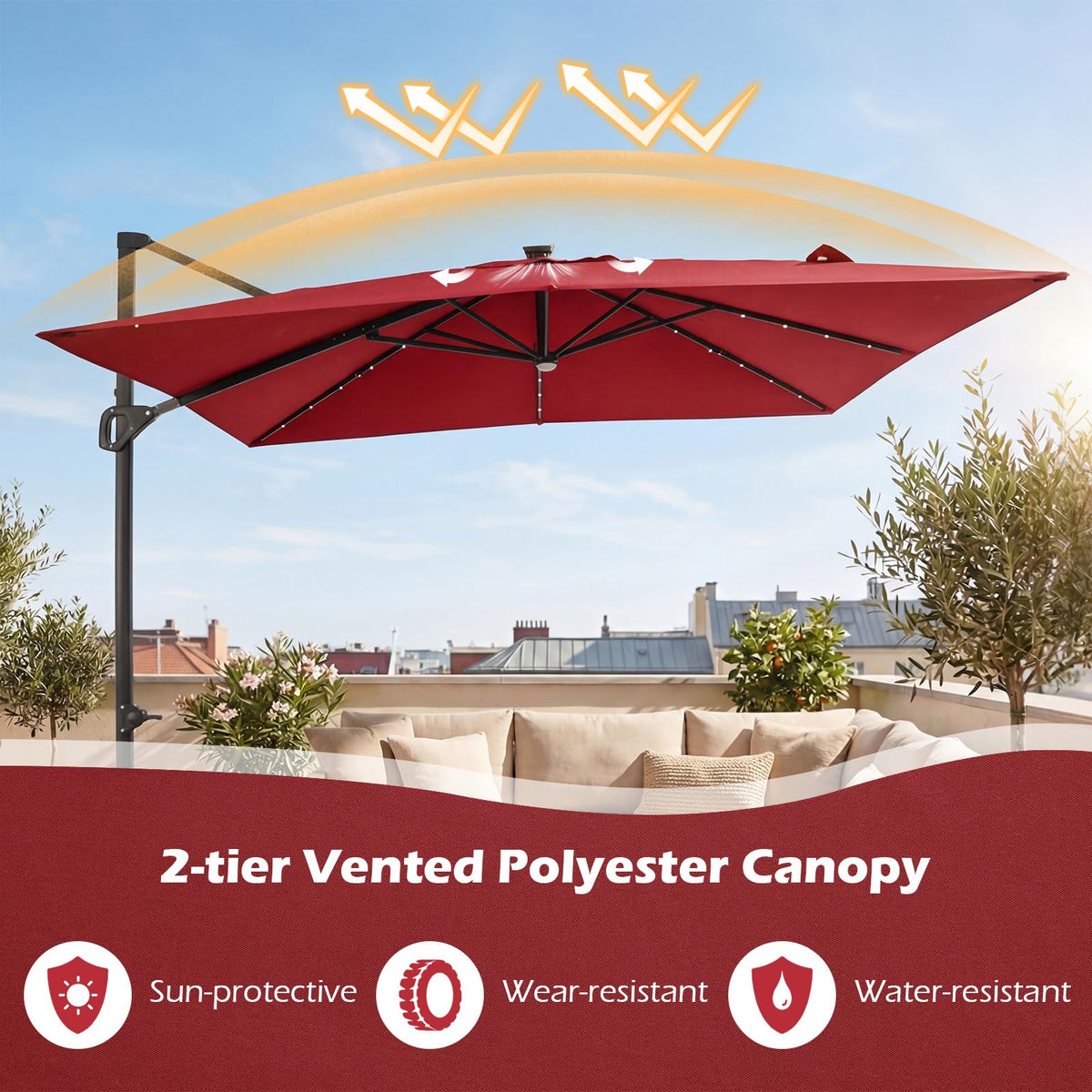 10ft Solar LED Patio Umbrella with Aluminum Pole R312973
