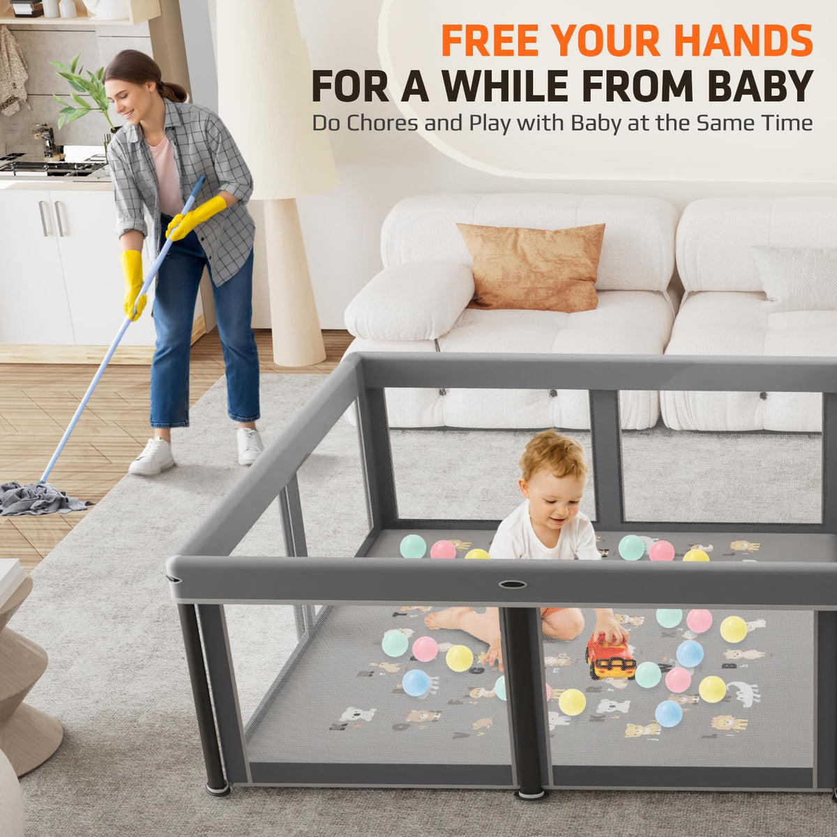 Foldable Baby Playpen with Mat and Travel Pack L9291