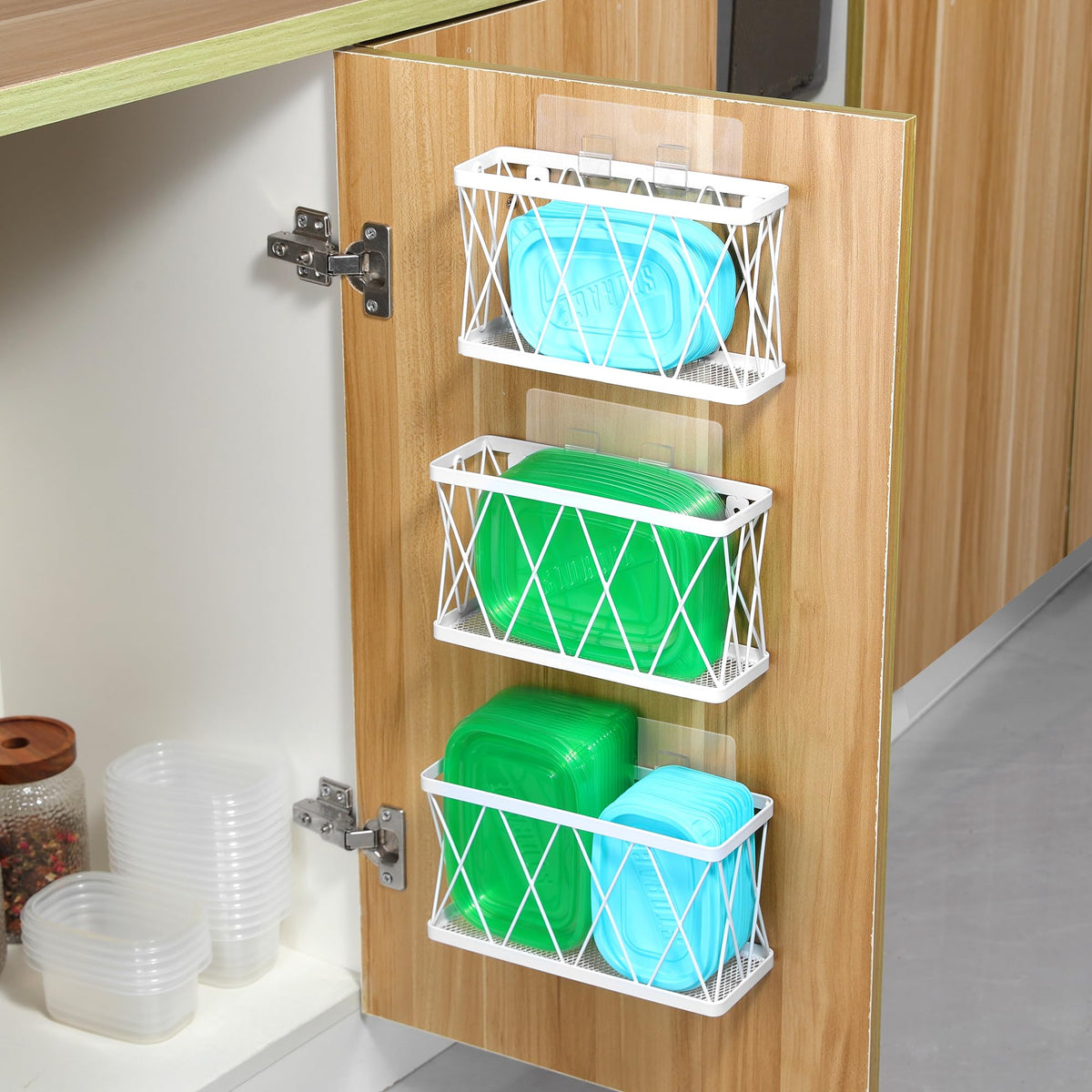 3 Pack White Stainless Steel Adhesive Cabinet Door Organizer O38448