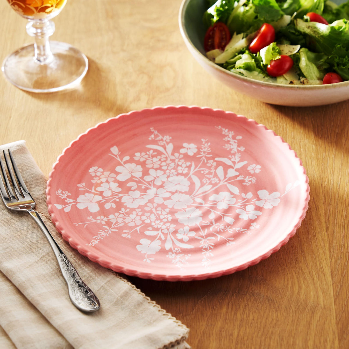 12-Piece Pink Bamboo Melamine Dinnerware Set U998