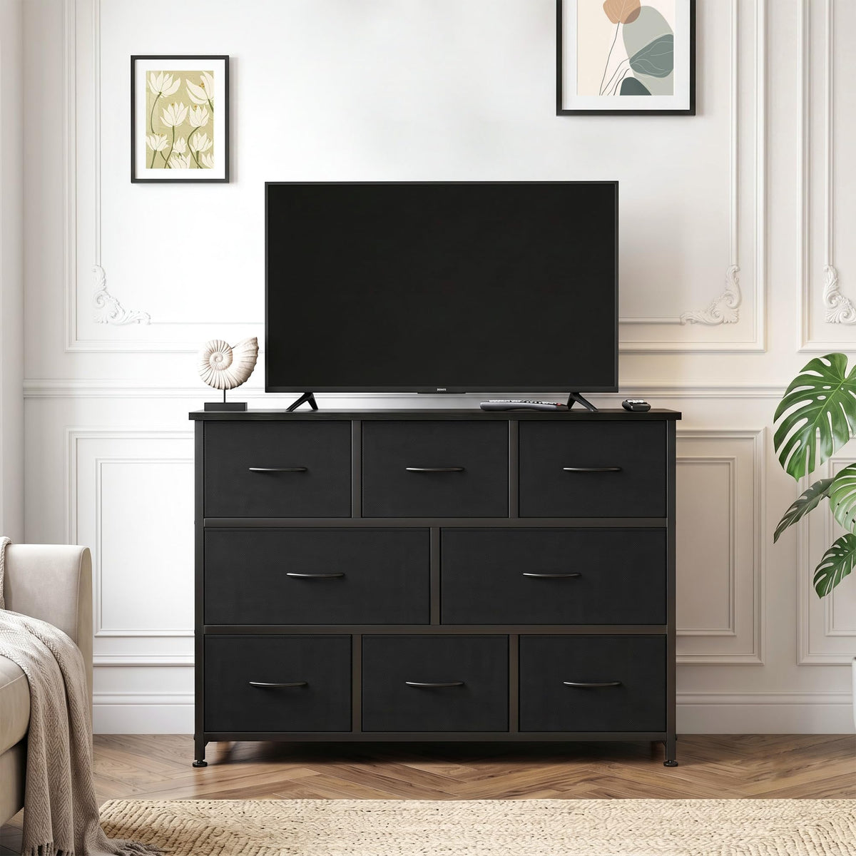 8 Drawer Fabric Dresser with Wood Top A649