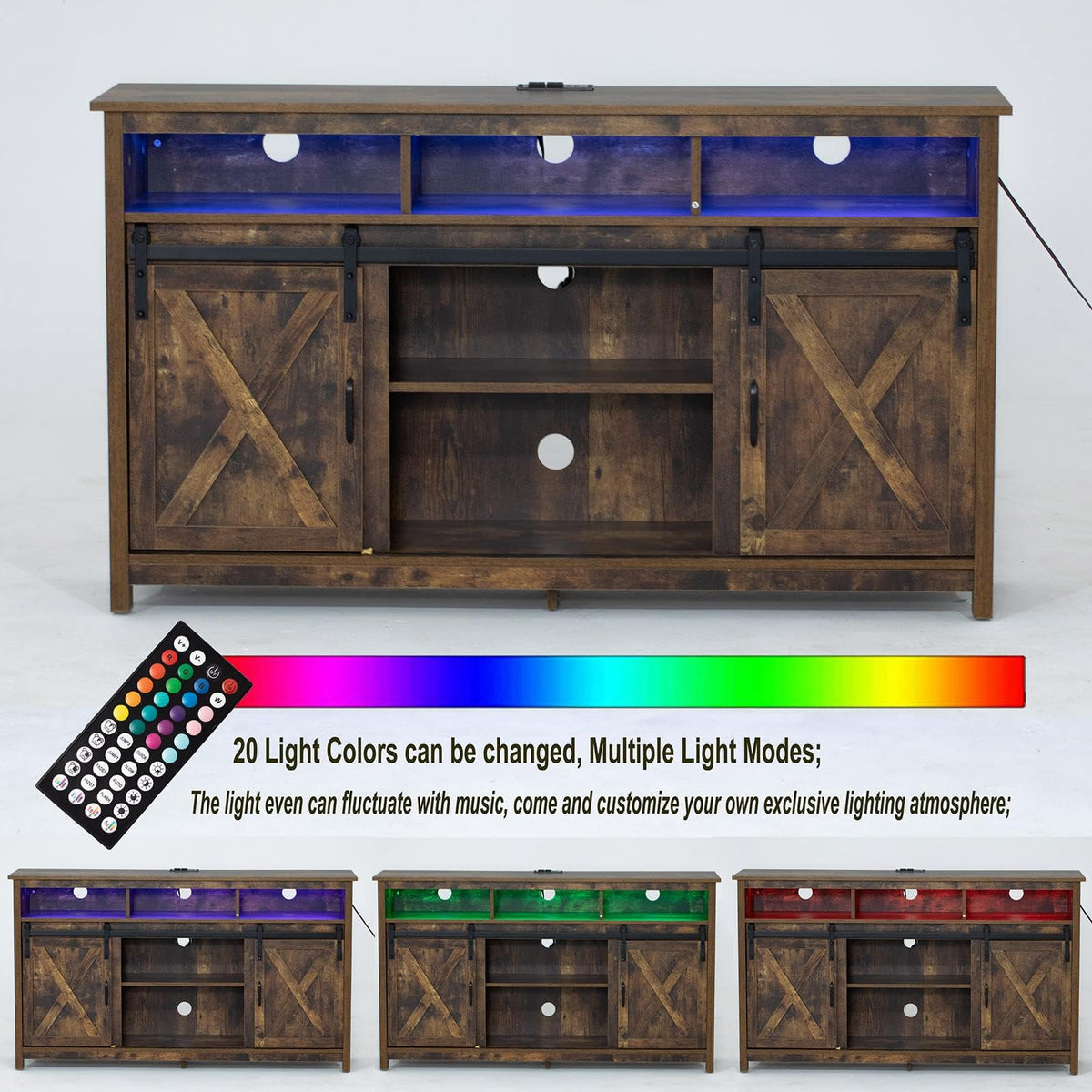 57In Wooden Farmhouse TV Stand with Sliding Barn Door A27864