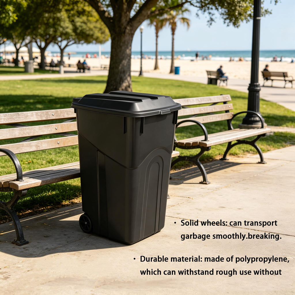 Black 45 Gallon Wheeled Plastic Garbage Can with Lid D60245