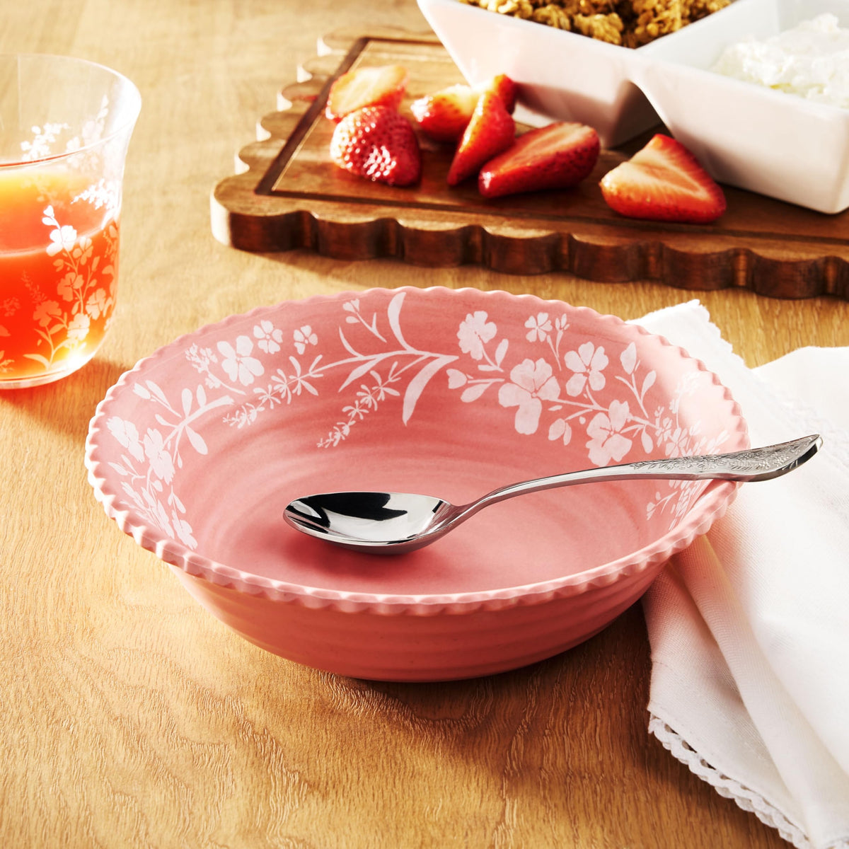 12-Piece Pink Bamboo Melamine Dinnerware Set U998