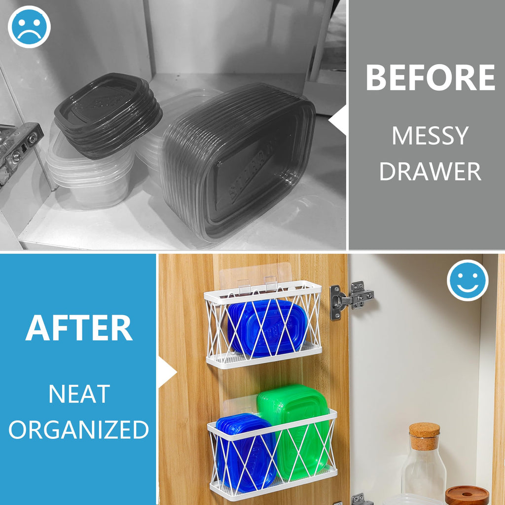 3 Pack White Stainless Steel Adhesive Cabinet Door Organizer O38448