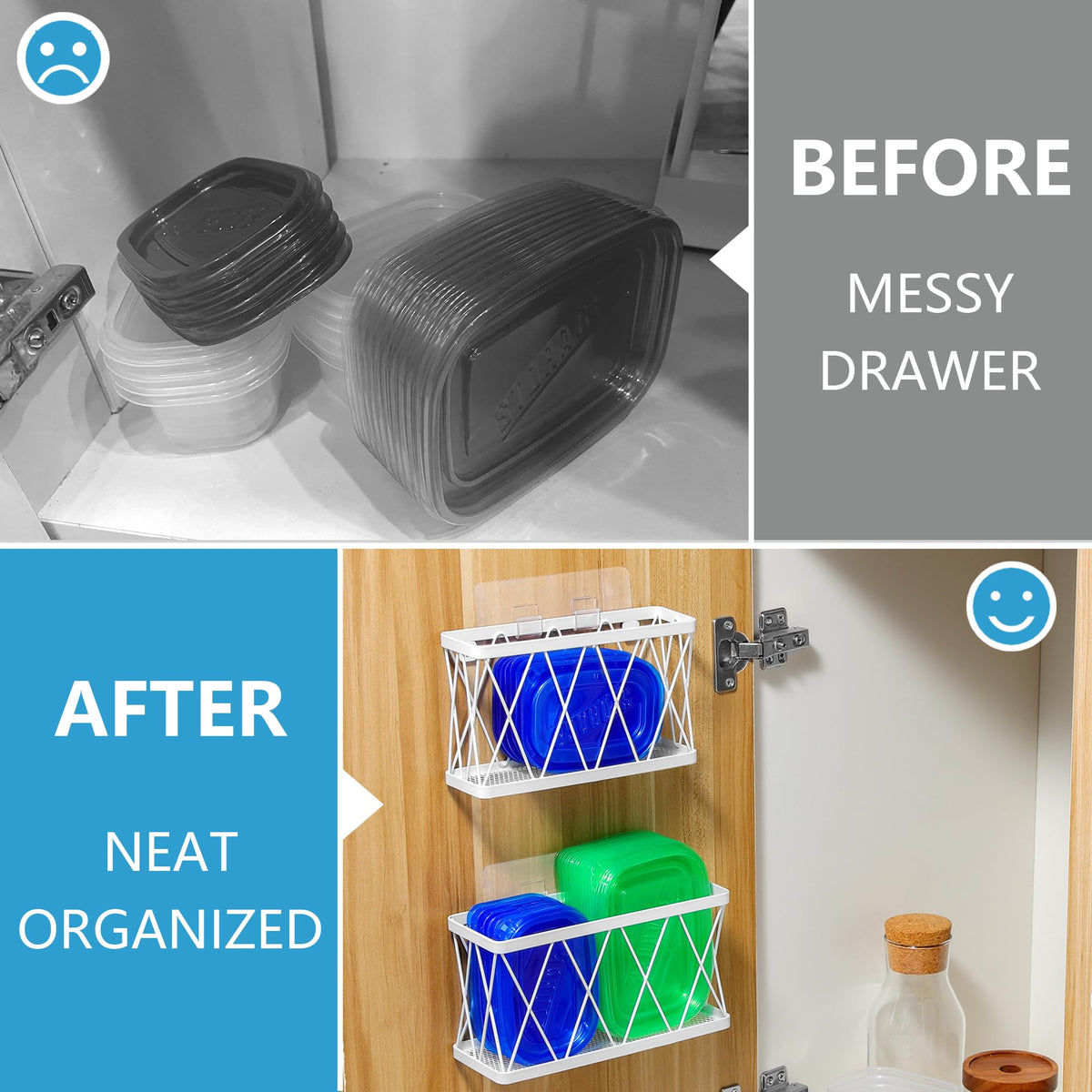 3 Pack White Stainless Steel Adhesive Cabinet Door Organizer O38448