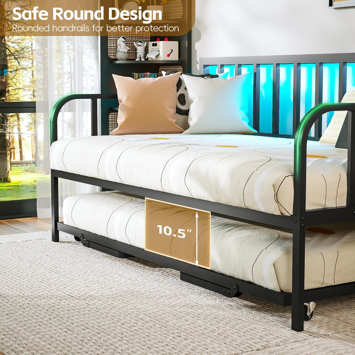 Black Twin to King Metal Daybed with Pop Up Trundle F7995