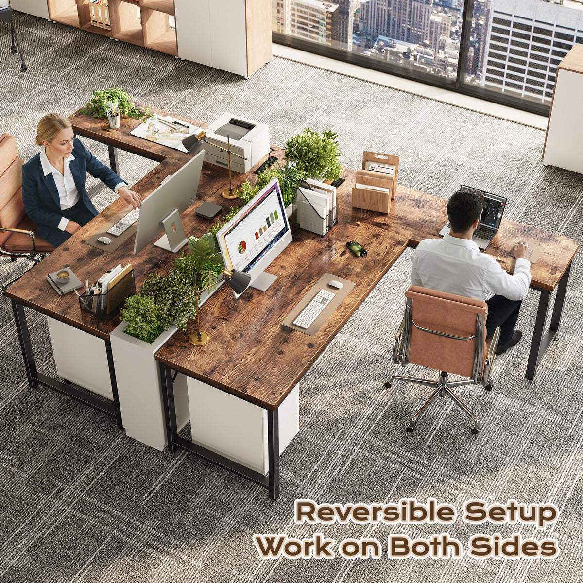 63 Inch L Shaped Desk with Power Outlets D21390