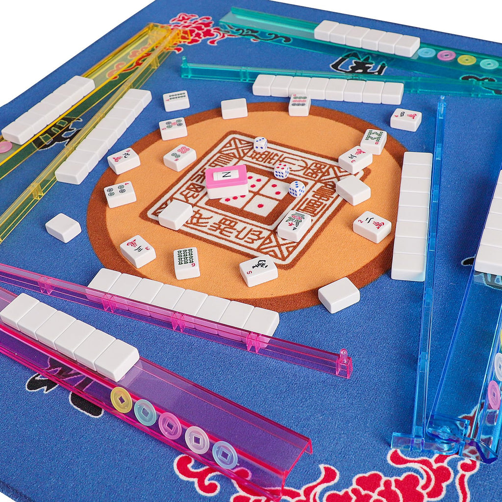 American Mahjong Game Set, 166 White Tiles, 4 Color Rack/Pushers, Blue Carrying Bag U7019