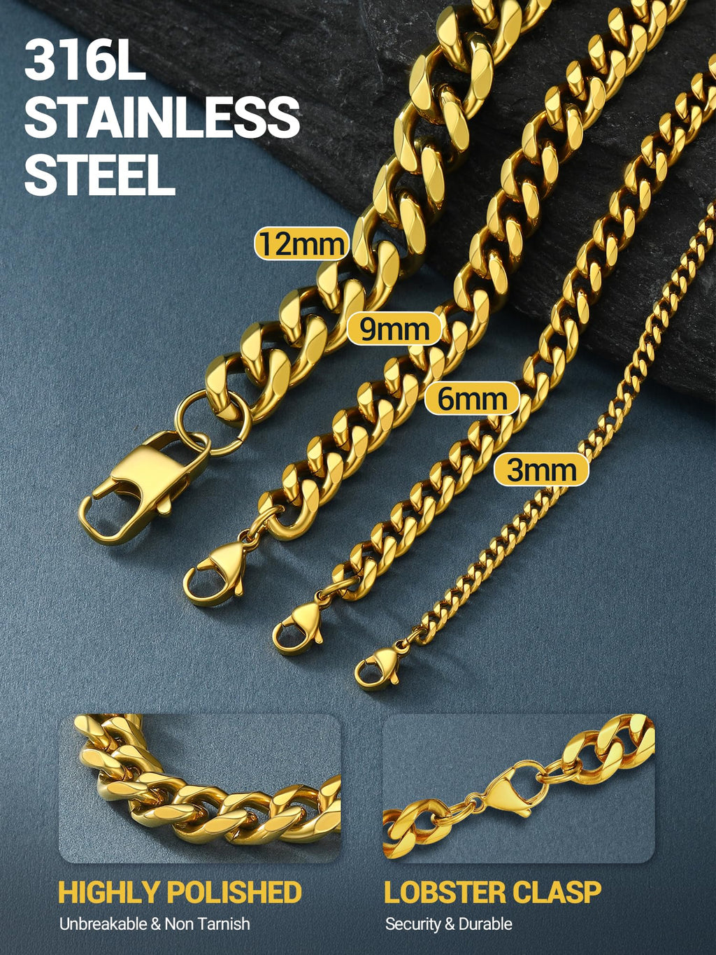Cuban Chain Necklace 316L Stainless Steel W755795