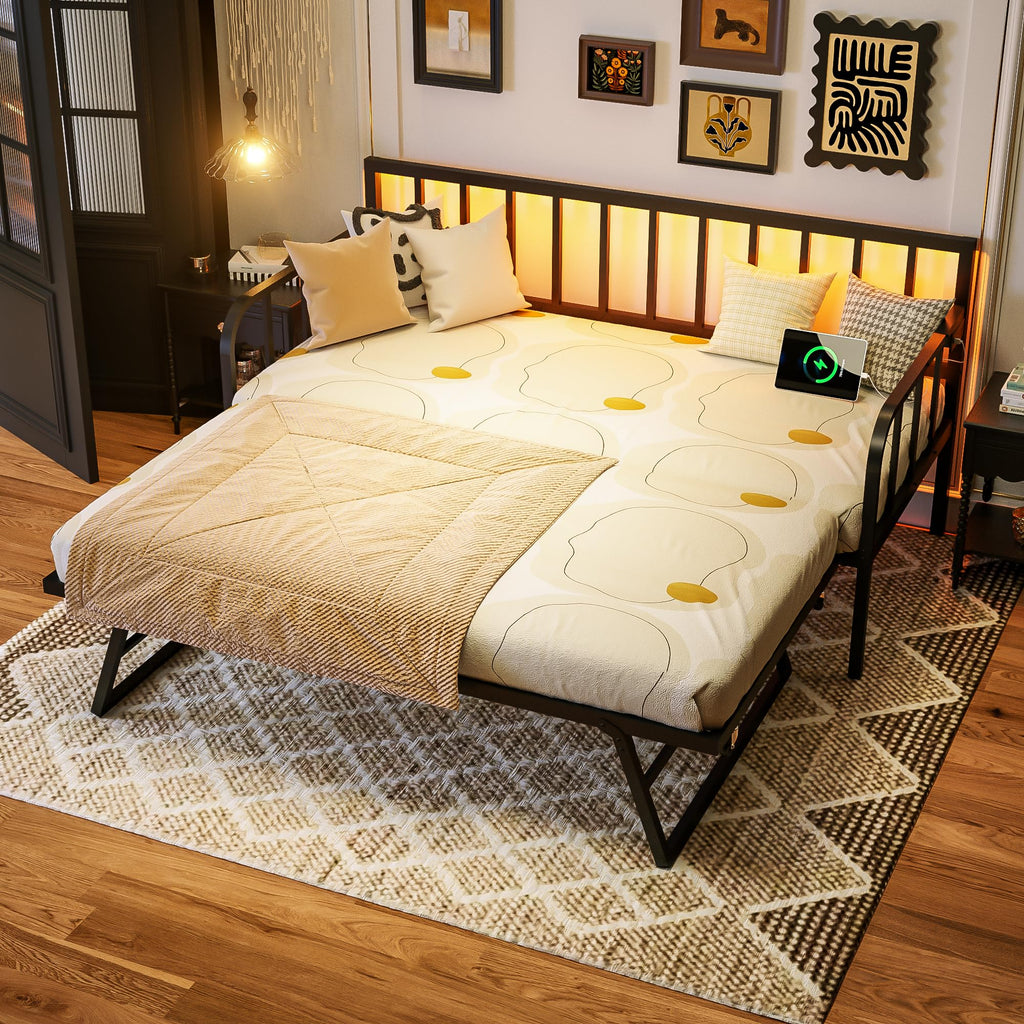Black Twin to King Metal Daybed with Pop Up Trundle F7995