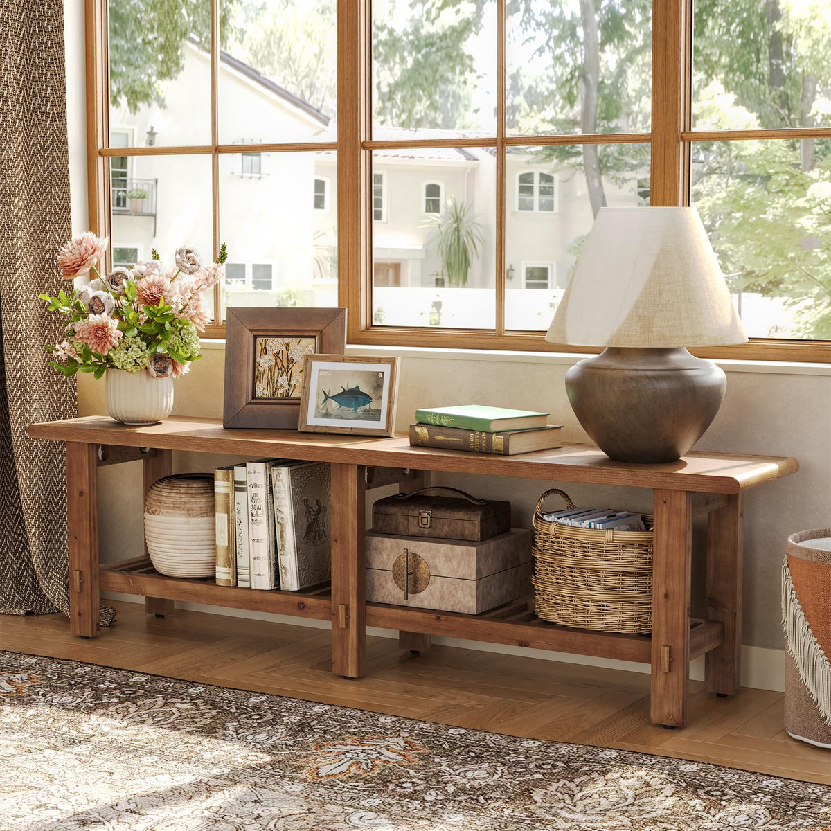 Solid Wood Shoe Bench with Storage Rack B627699