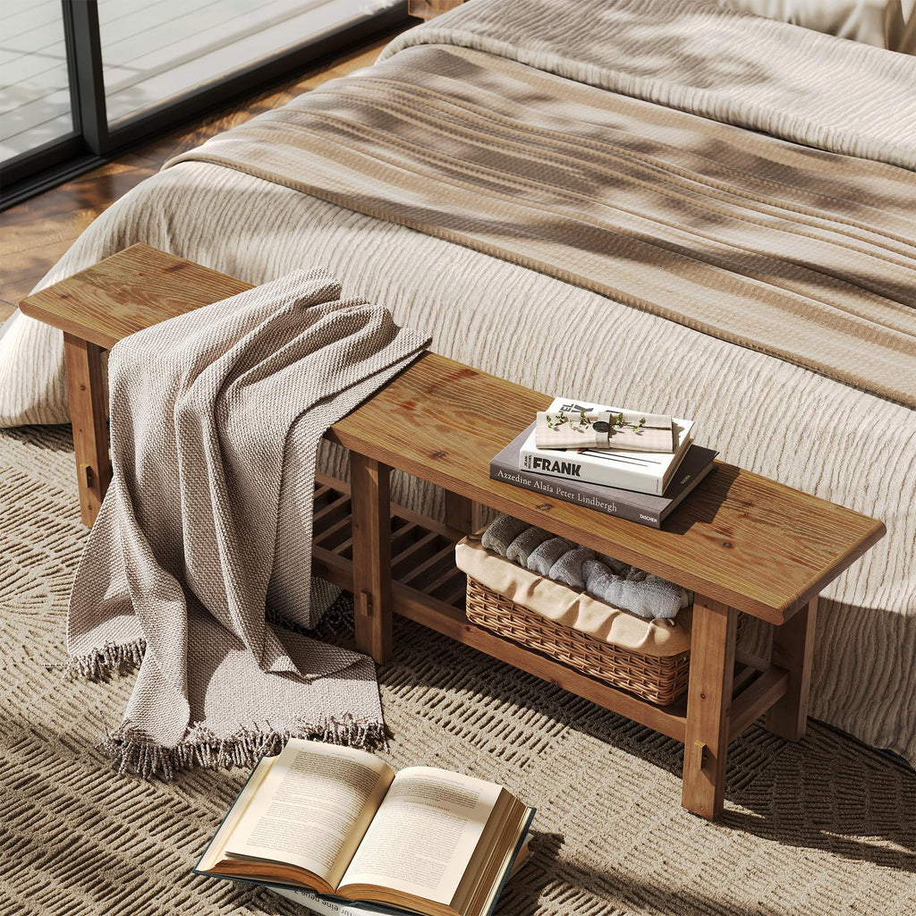 Solid Wood Shoe Bench with Storage Rack B627699